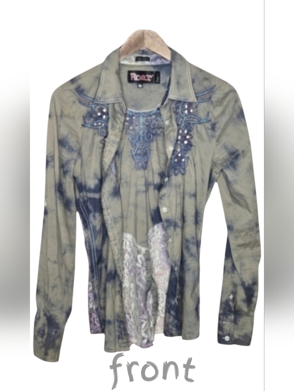 ROAR Tie-dye W Sheer Lace-Back Embroidery Shirt - Picture 7 of 7